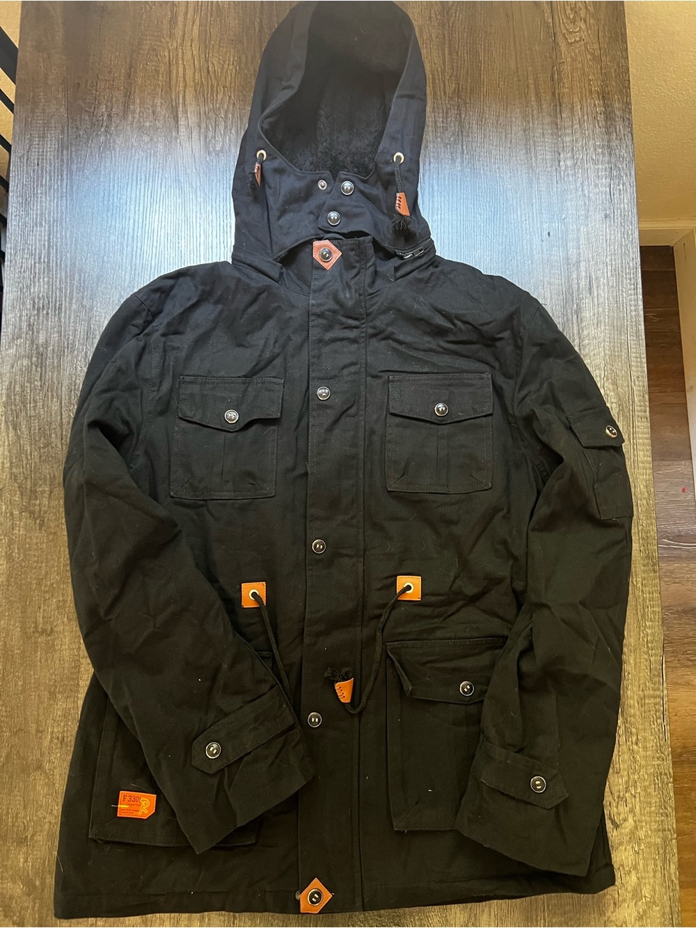 Men's Black Hooded Utility Jacket